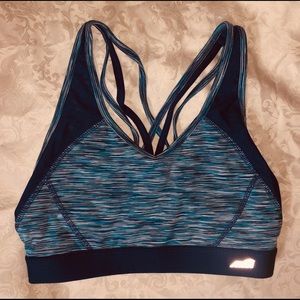 AVIA Sports Bra – Blue Space Dye Print, Strappy Back